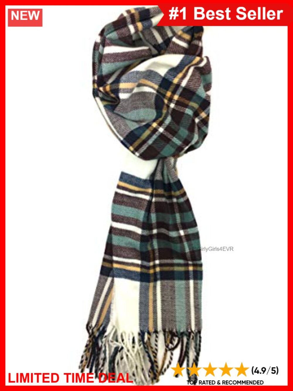 Acrylic Cashmere Feel Plaid Scarf Fringe Winter Wrap Shawl Stole